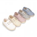 LINEN canvas Laces up shoes espadrille style in pastel colors.