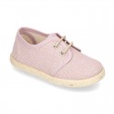 LINEN canvas Laces up shoes espadrille style in pastel colors.