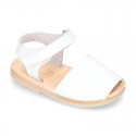 Patent leather Menorquina sandals with hook and loop strap.