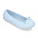 Terry cloth Home Ballet flat shoes with ribbon.