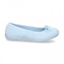 Terry cloth Home Ballet flat shoes with ribbon.