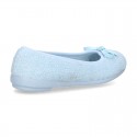 Terry cloth Home Ballet flat shoes with ribbon.