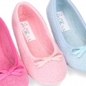 Terry cloth Home Ballet flat shoes with ribbon.