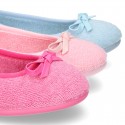 Terry cloth Home Ballet flat shoes with ribbon.