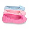 Terry cloth Home Ballet flat shoes with ribbon.