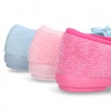 Terry cloth Home Ballet flat shoes with ribbon.