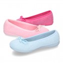 Terry cloth Home Ballet flat shoes with ribbon.