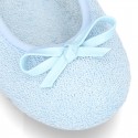 Terry cloth Home Ballet flat shoes with ribbon.