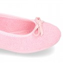 Terry cloth Home Ballet flat shoes with ribbon.