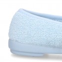 Terry cloth Home Ballet flat shoes with ribbon.