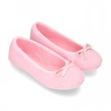 Terry cloth Home Ballet flat shoes with ribbon.