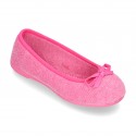 Terry cloth Home Ballet flat shoes with ribbon.