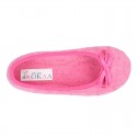 Terry cloth Home Ballet flat shoes with ribbon.