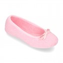 Terry cloth Home Ballet flat shoes with ribbon.