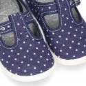 New STARS print design cotton canvas T-Strap shoes.