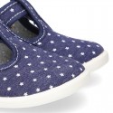 New STARS print design cotton canvas T-Strap shoes.