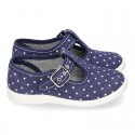 New STARS print design cotton canvas T-Strap shoes.