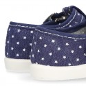 New STARS print design cotton canvas T-Strap shoes.