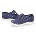 New STARS print design cotton canvas T-Strap shoes.