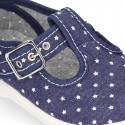 New STARS print design cotton canvas T-Strap shoes.