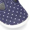 New STARS print design cotton canvas T-Strap shoes.