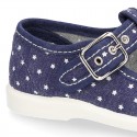 New STARS print design cotton canvas T-Strap shoes.