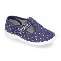 New STARS print design cotton canvas T-Strap shoes.