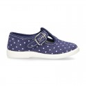 New STARS print design cotton canvas T-Strap shoes.