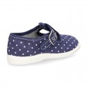 New STARS print design cotton canvas T-Strap shoes.