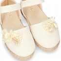 CEREMONY Linen canvas espadrille shoes with Ribbon and Flower design.