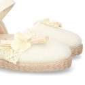 CEREMONY Linen canvas espadrille shoes with Ribbon and Flower design.