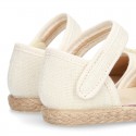 CEREMONY Linen canvas espadrille shoes with Ribbon and Flower design.