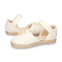 CEREMONY Linen canvas espadrille shoes with Ribbon and Flower design.