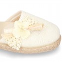 CEREMONY Linen canvas espadrille shoes with Ribbon and Flower design.