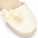 CEREMONY Linen canvas espadrille shoes with Ribbon and Flower design.