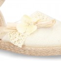 CEREMONY Linen canvas espadrille shoes with Ribbon and Flower design.