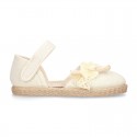 CEREMONY Linen canvas espadrille shoes with Ribbon and Flower design.