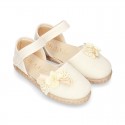 CEREMONY Linen canvas espadrille shoes with Ribbon and Flower design.