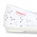 FLOWER IMPRESSED washable leather Mary Janes style with velcro strap and bow for girls.