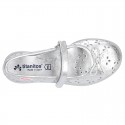 FLOWER IMPRESSED washable leather Mary Janes style with velcro strap and bow for girls.