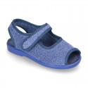 Terry cloth Home shoes SANDAL style with velcro strap.