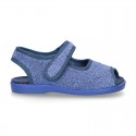 Terry cloth Home shoes SANDAL style with velcro strap.