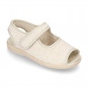 Terry cloth Home shoes SANDAL style with velcro strap.