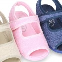 Terry cloth Home shoes SANDAL style with velcro strap.