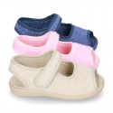 Terry cloth Home shoes SANDAL style with velcro strap.