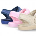 Terry cloth Home shoes SANDAL style with velcro strap.