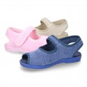 Terry cloth Home shoes SANDAL style with velcro strap.