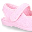 Terry cloth Home shoes SANDAL style with velcro strap.