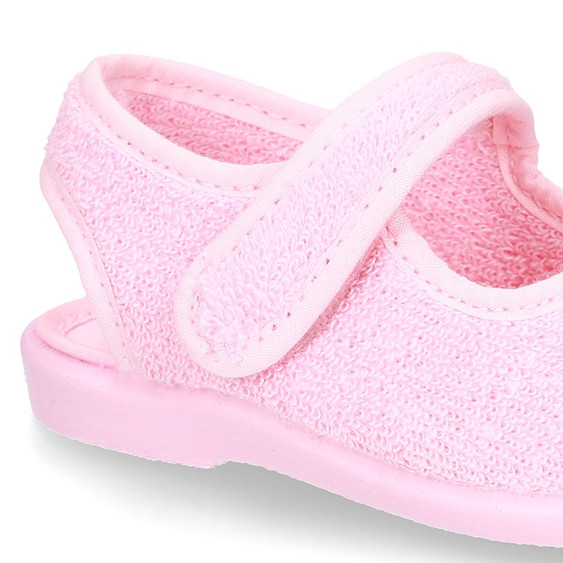 Zapatillas para estar por casa con doble velcro toalla lila