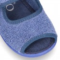 Terry cloth Home shoes SANDAL style with velcro strap.